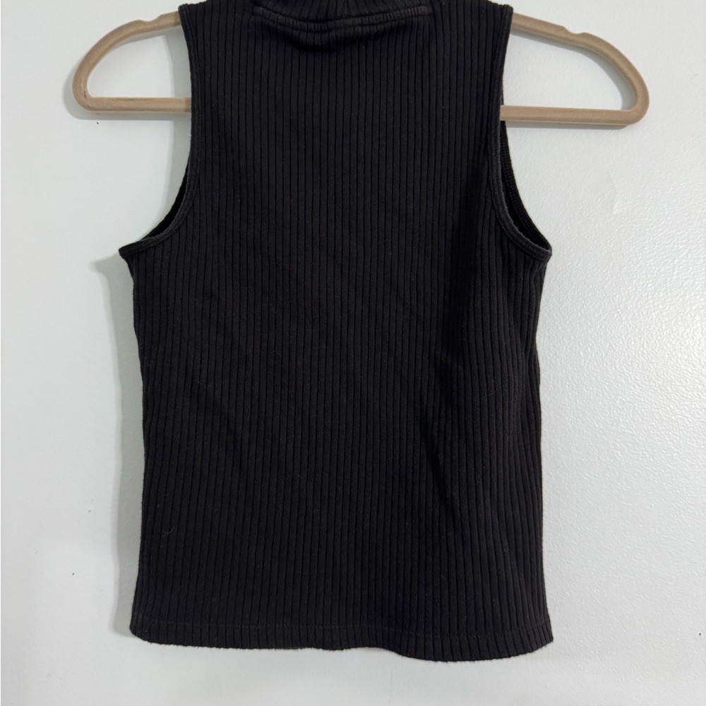 Sleeveless Black Ribbed Mock-neck Tank Top
